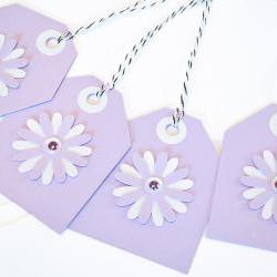 Gift Tags - 6 Grape Sorbet Glitter Paper Flowers with Vintage Sequins