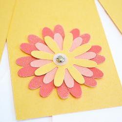 Gift Tags - 6 Shimmering Amber & Glitter Pink Glitter Paper Flowers with Vintage Sequins