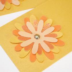 Gift Tags - 6 Tangerine & Butter Yellow Glitter Paper Flowers with Vintage Sequins