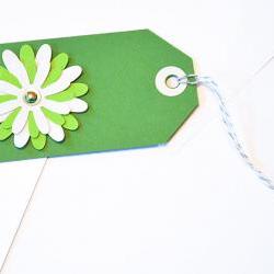 ift Tags - 6 St Paddy's Day Green & Turquoise Glitter Paper Flowers with Vintage Sequins