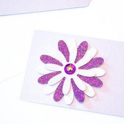 Gift Tags - 6 Lilac & Purple Glitter Paper Flowers with Vintage Sequins